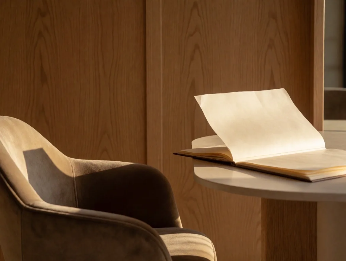 Folio de projet ouvert sur une table de design